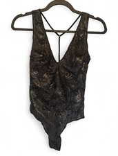 Victoria's Secret Low-Cut Black Lace NWT Metallic Bodysuit Size Small NWT