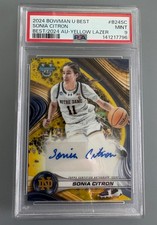 Sonia Citron 2024 Bowman U Best Auto Yellow Lazer /75 PSA 9 Notre Dame
