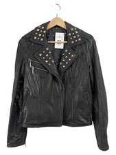 Airfield Lederjacke Damen Bikerjacke Schwarz Nieten Reißverschluss Gr. 34 XS