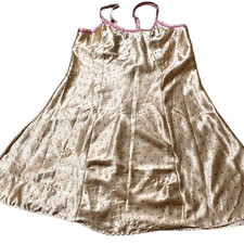 VINTAGE VICTORIA  S SECRET Women  s Cream Tan Pink Polka Dot Satin Slip Dress Size