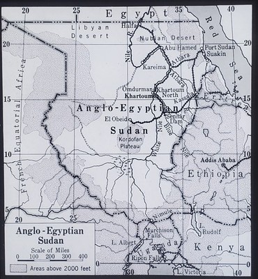 1933, Map of Anglo-Egyptian Sudan, Magic Lantern Glass Slide