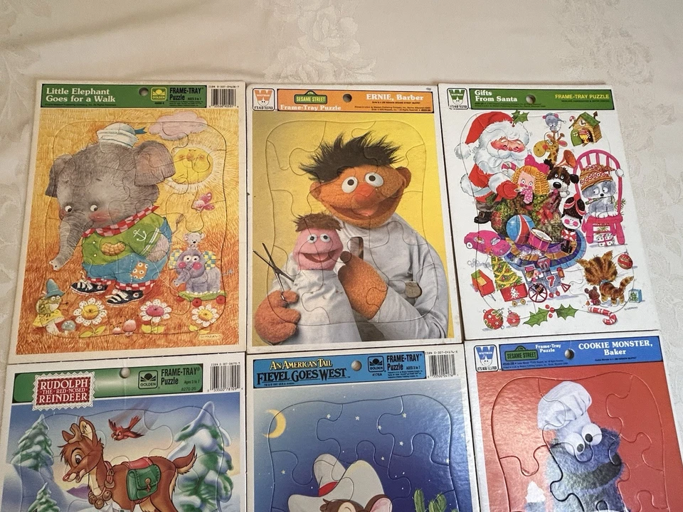 Lote de 9 rompecabezas vintage Golden Frame & Whitman -Tray Disney, Sesame Street, etc. Foto 2 de 4