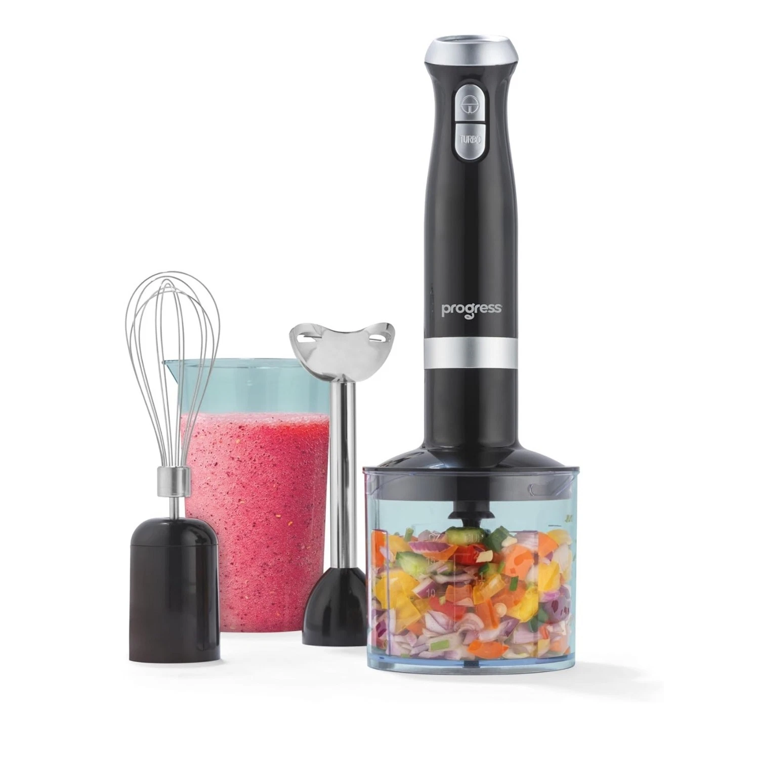 Progress 3‑in‑1 Hand Blender Set 700W Stainless Steel Whisk & Chopper Beaker
Opens in a new window o