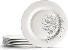 IQCWOOD Ceramic Flat Dinner Plates Set of 6, 10.5 inches, Tree plates set 