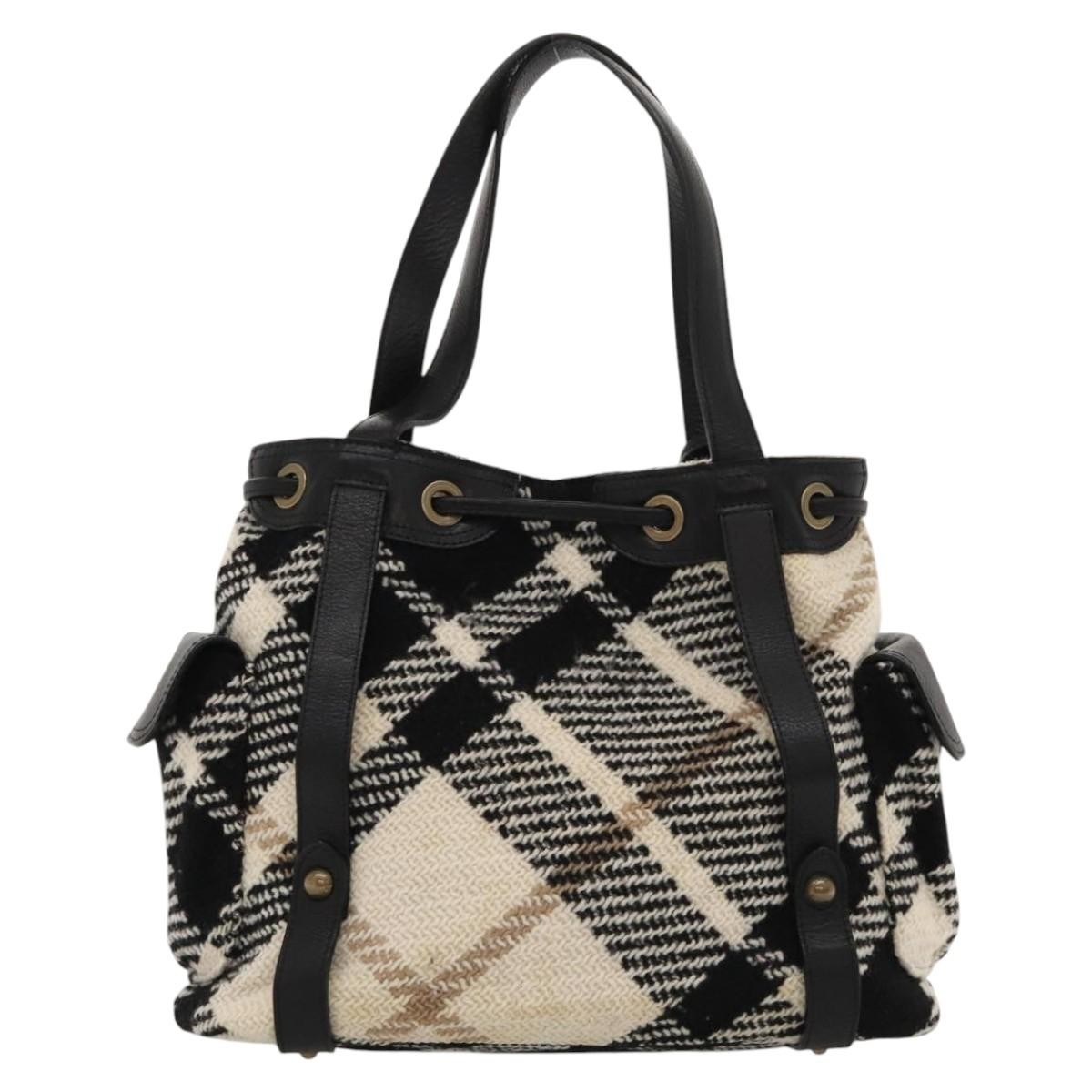 バッグ Burberry Blue Label Nova Check Tote Bag BURBERRY Nova Check Blue Label Tote Bag Wool White Gold Auth