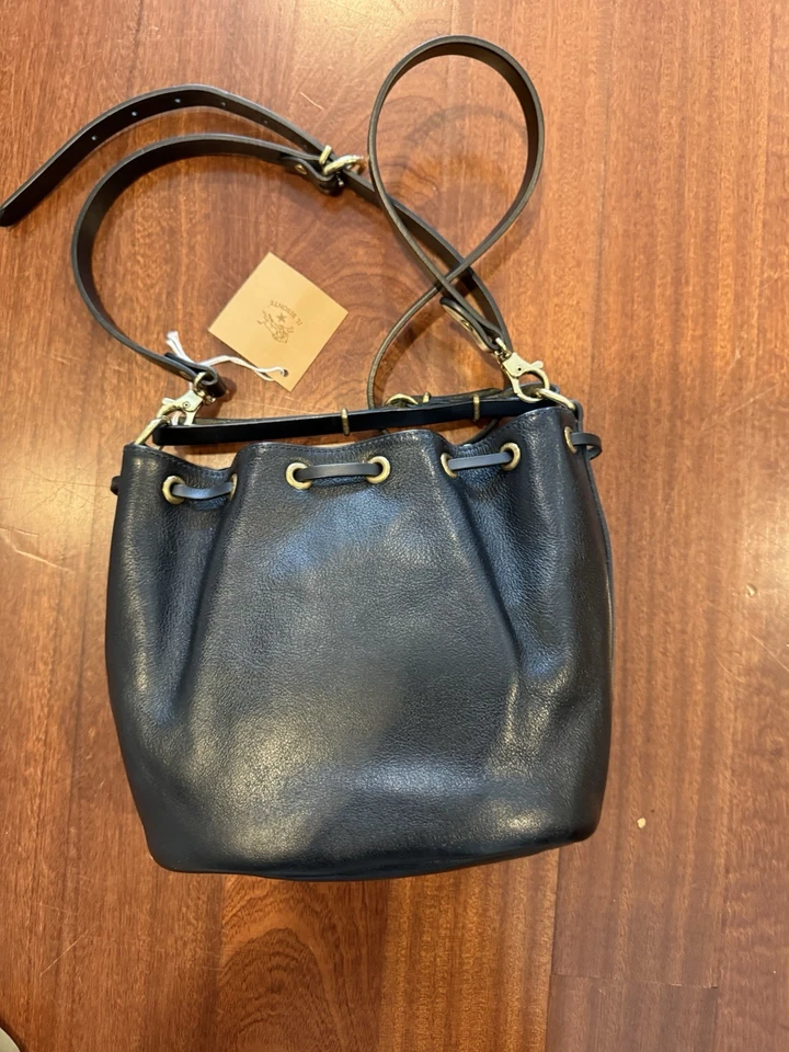 Bolso de hombro con cordón IL BISONTE bolso cubo cuero negro Foto 4 de 4