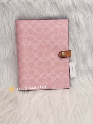 小物 COACH Signature Mini Notebook Charm Pink Coach Notebook in Signature Canvas 2026 New Release Powder Pink