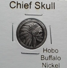 HOBO Indian Head Chief Skull Made From A REAL Buffalo Nickel SIGNED