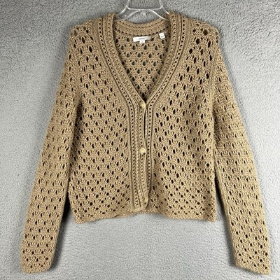 Vince Cardigan Sweater Womens L Amber Light Beige Wool Cashmere Blend Button Up