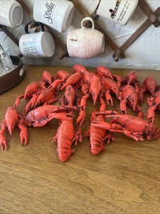 Lot VTG plastic Blow mold Crawfish 4” Red Party Decor Collectible Kitschy Fun