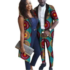 African Print Couple's Matching Set   Women's Long Vest  Men's Suit C250235