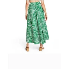 Tabitha Brown for Target Green White Floral Print Button Long Maxi Skirt Large