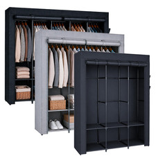 1x Portable Fabric Wardrobe Canvas Clothes Storage with Hanging Rail & Shelves