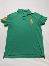Polo Ralph Lauren Custom Slim Fit Big Pony Polo Shirt Mens L Green Pony Logo