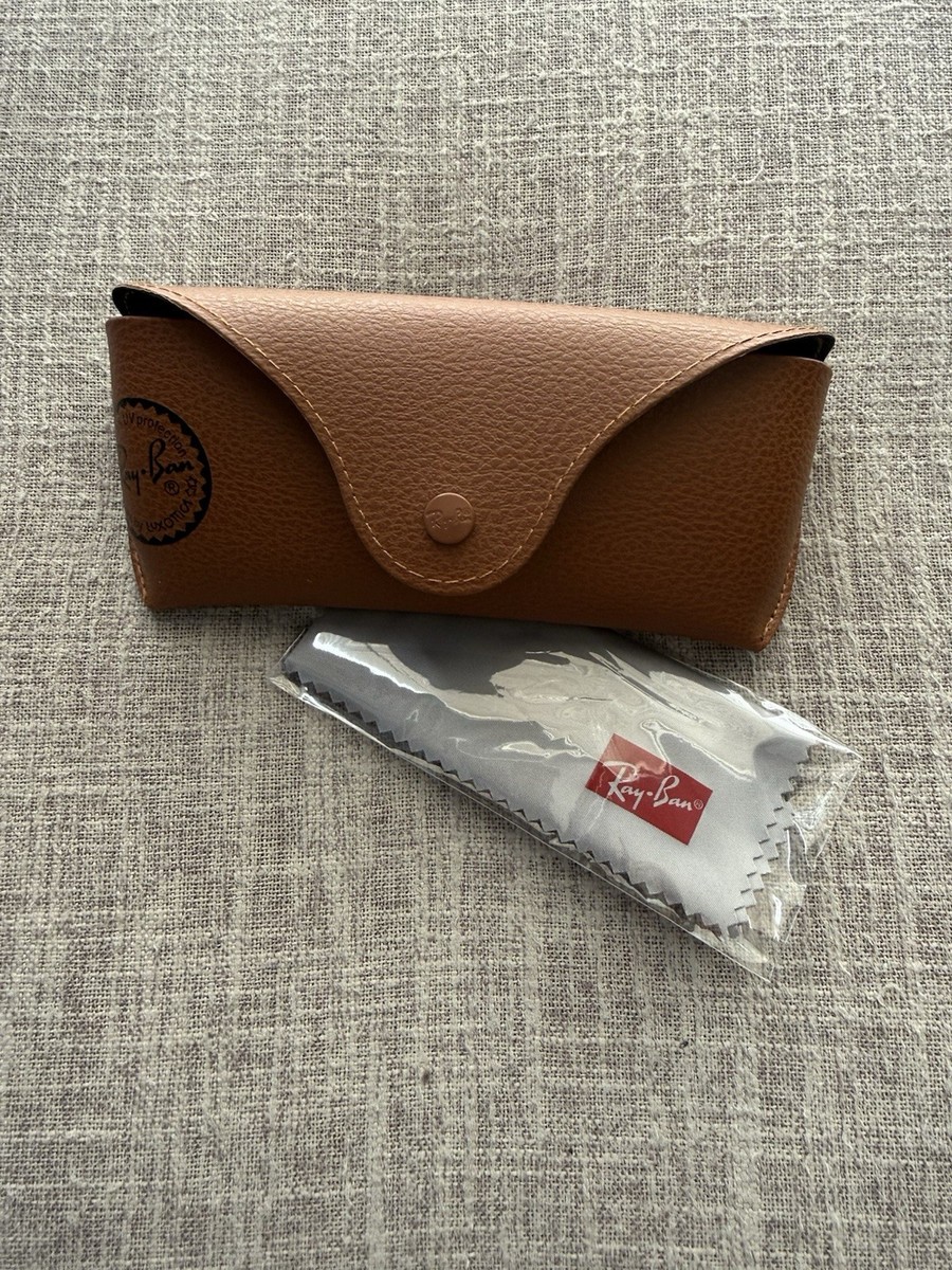 Ray-Ban Black Leather Case with Brown Sunglass Temple and Cleaning Cloth NEW Ray-Ban Brown Leather Glasses Sunglasses Case with  main image 3