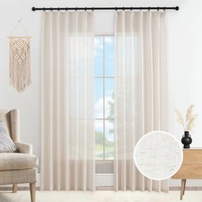 Window Curtain Polyester Linen 96 Natural Semi Sheer Light Filter Back Tab Voile