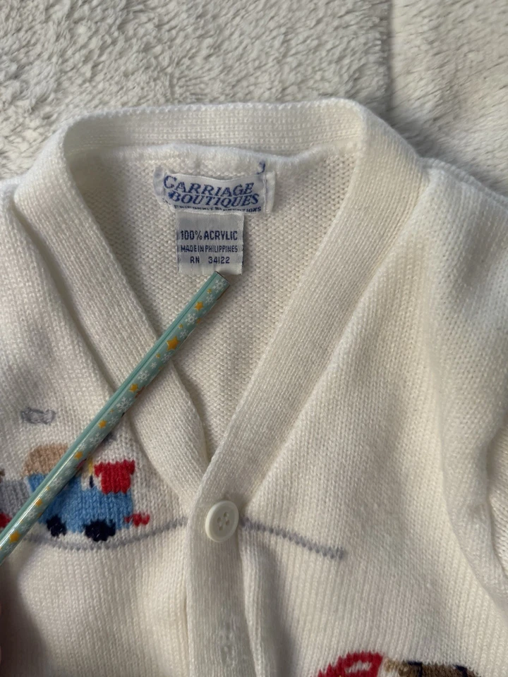 Suéter Blanco Vintage Con Aviones Bordados De Carriage Boutique 12 M Foto 4 de 4