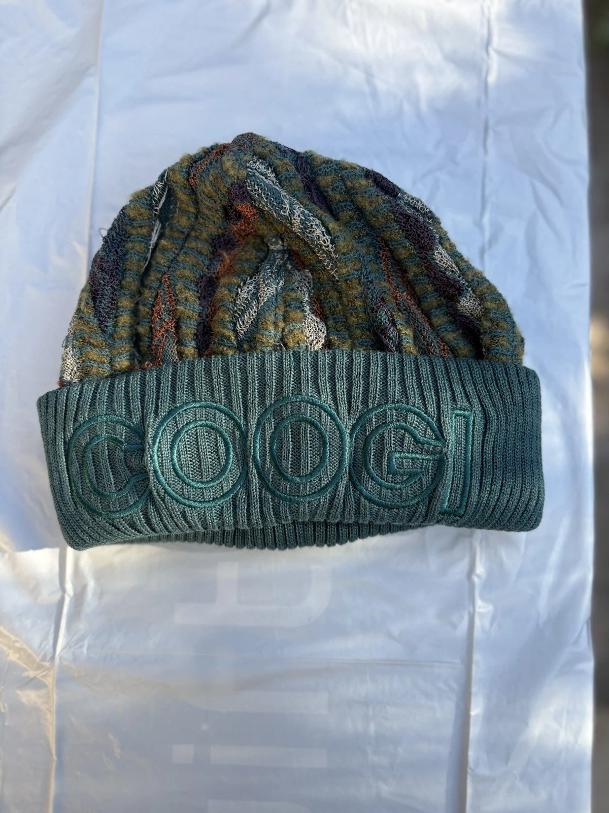 Vintage Y2K Coogi Australia Knitted Beanie Skully Hat Blue Size XL Green