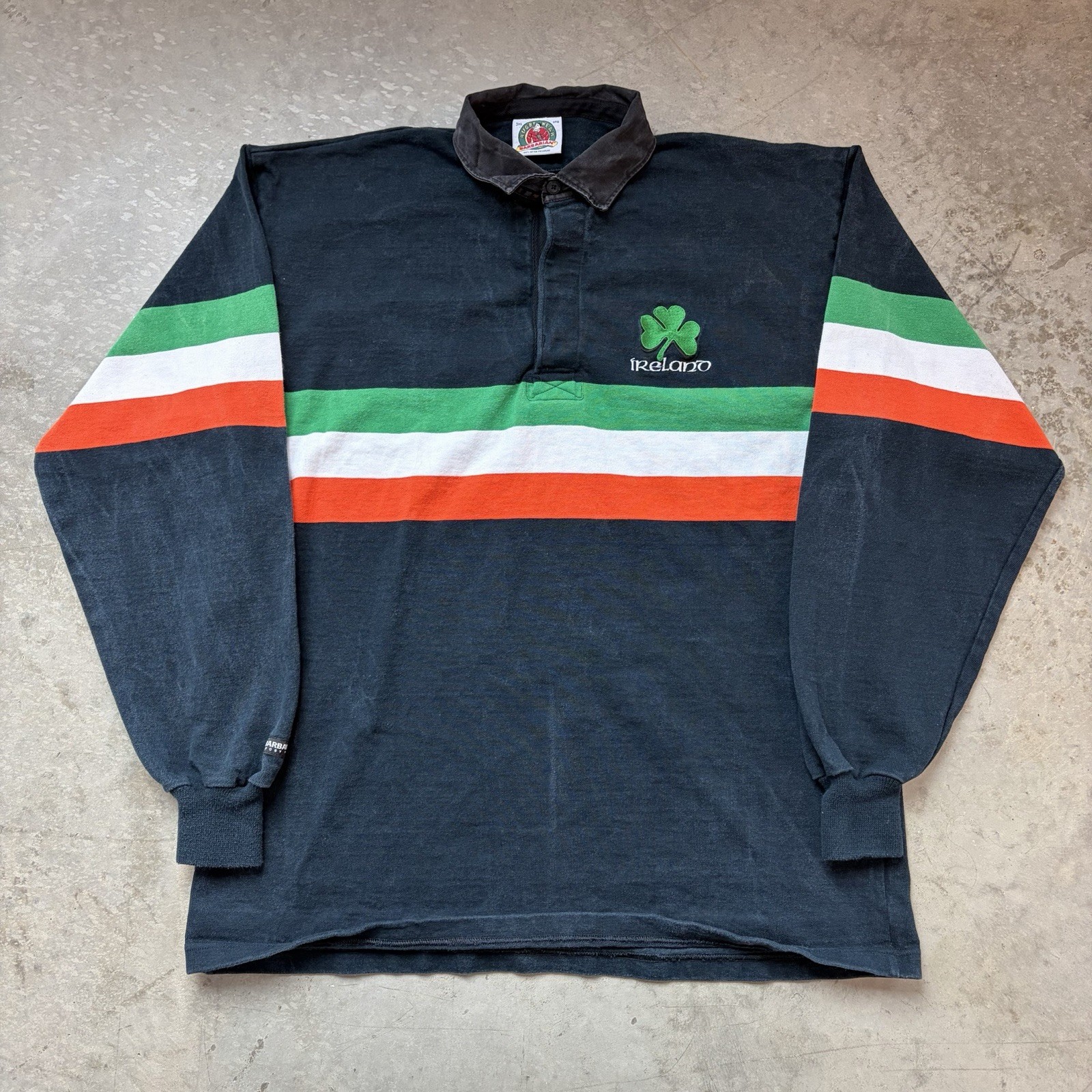 Vintage Barbarian Wear Ireland Rugby Shirt Black Embroidered Cotton Men’s 3XL
