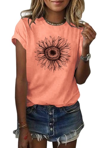Women's T Shirts Short Sleeve Tees Sunflower Graphic Loose Summer Tops