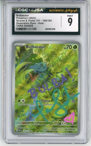 CGC MINT 9 Signed Tara Sands Bulbasaur 166/165 Sv: Scarlet & Violet 151 Holo