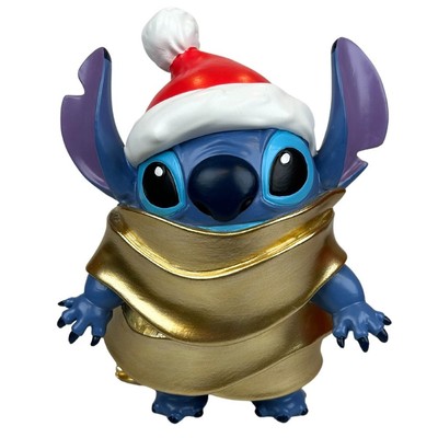 Deko 3D Disney Gartenfigur Stitch Santa in goldener Decke H:20,5 cm Kunststoff