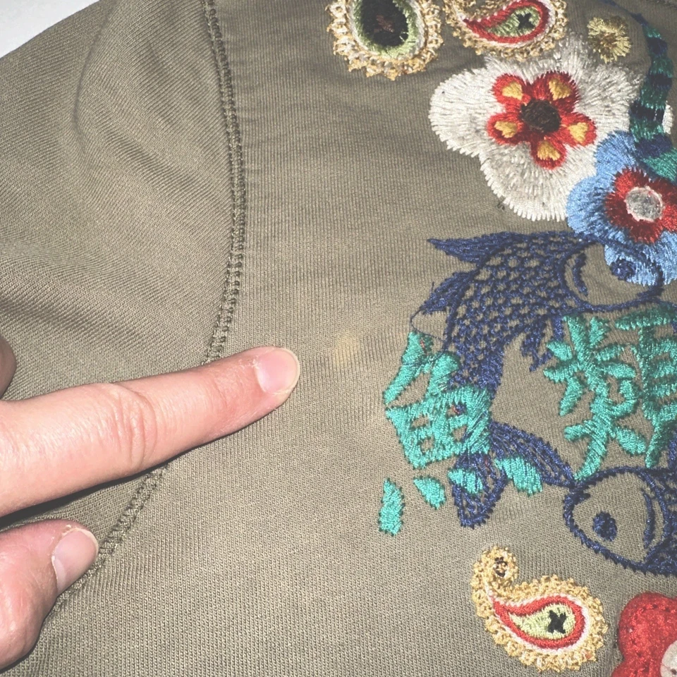 Sudadera con Capucha Vintage Lucky Brand Talla L Peace Love Boho Bordada Verde Cremallera Completa Foto 3 de 4