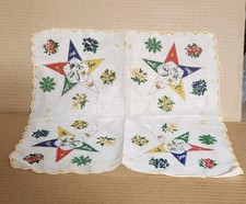 Vintage ORDER of the EASTERN STAR Cloth Print Handkerchief Hankie Hanky MASONIC