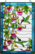 W10xH15 inch Hummingbird Stained Glass Window Hangings, Suncatcher Panel with Ch