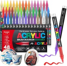 48x Acrylic Paint Pen Markers Brush Tip Set for Rock Wood Canvas Stone DIY Craft