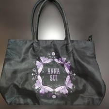 ANNA SUI Black Butterfly Motif Nylon Tote Bag - Rare Design
