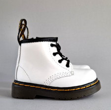 Dr Doc Martens 1460 Baby White Leather Combat Ankle Zip Boots Toddler Sz 4 Black