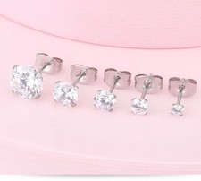 Real 18K White Gold Filled Hypoallergenic 7 mm Cubic Zirconia CZ Stud Earrings