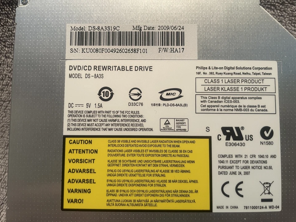 Unidad de DVD/CD regrabable Dell Gateway original OEM modelo DS-A3S19C, ¡probada funciona! Foto 4 de 4