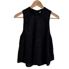 Elodie Lace Tank Top Mock Neck Sleeveless Black Party Top Size M