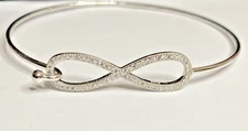 VTG 925 Sterling Silver JC Signed CZ Infinity Bangle / Bracelet NOS, 7", 4.4g