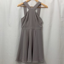 Lulus Women Grey Sleeveless Crisscross Halter Neck Skater Mini Dress Size Small