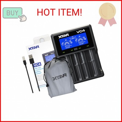 XTAR VC4 Universal Battery Charger - LCD Display, 4 Slots for 18650 Batteries