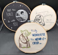 Set 3 Pottery Barn Kids Star Wars Embroidery Hoops Yoda Darth Vader Death Star