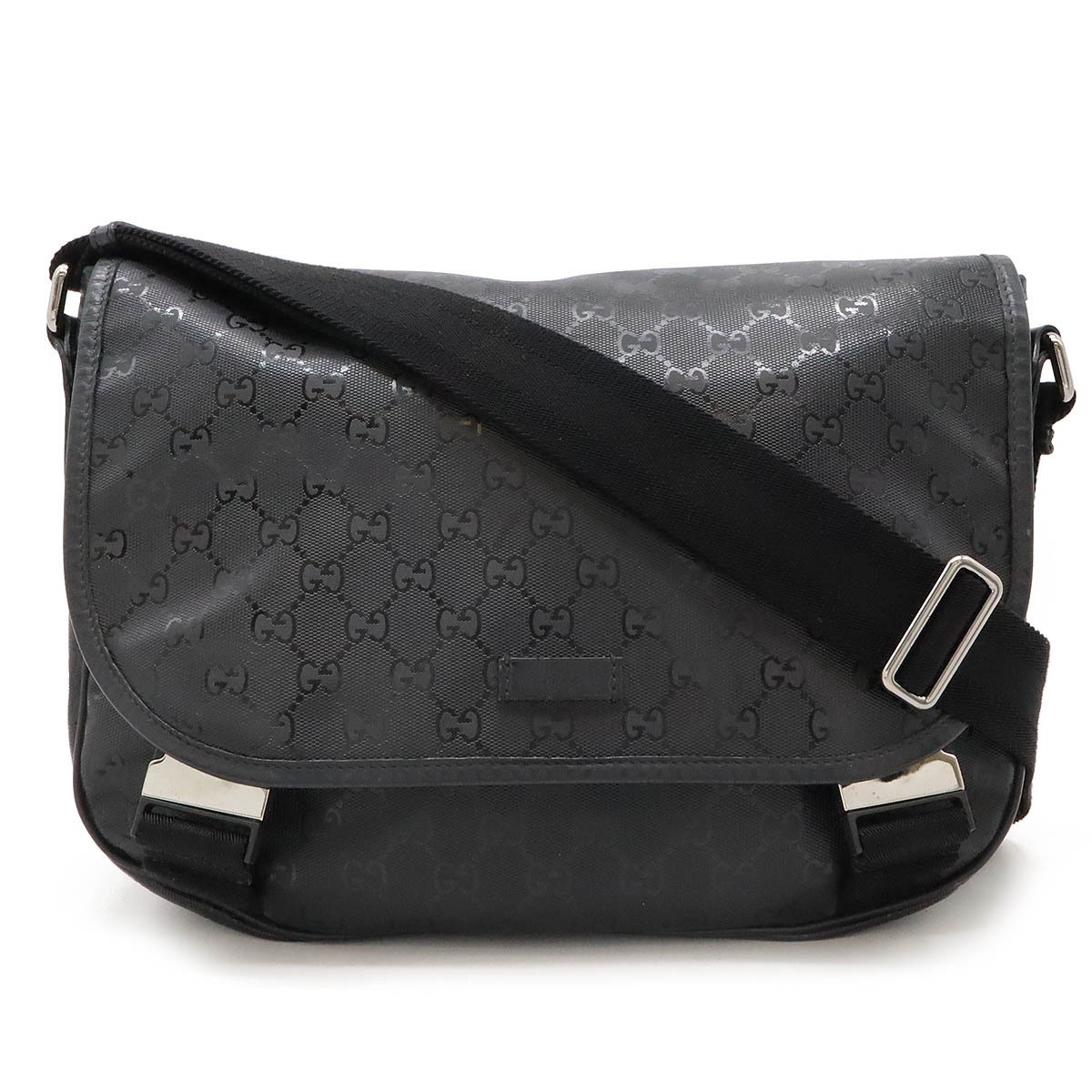 GUCCI GG Imprint Shoulder Bag Crossbody in Black Silver PVC Leather