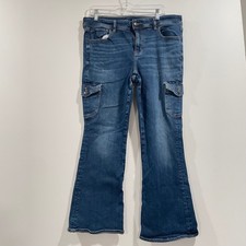 American Eagle Kick Boot Cargo Jeans Womens 14 Short Blue Denim Stretch 35x27