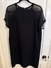 Vince Sheer Sleeve Crewneck Shift Dress With Pockets in Black Size XS