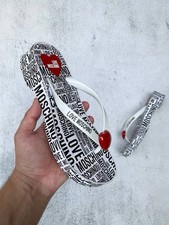 LOVE MOSCHINO Heart Logo Flip-Flop Sandals White Black Red Womens 38 US 8