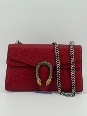 Gucci Dionysus Medium Red Leather Crystal Tiger Head Shoulder Bag