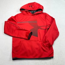 Under Armour Boys Active Sweatshirt sz L Red Hooded Pullover Lightweight Stretch