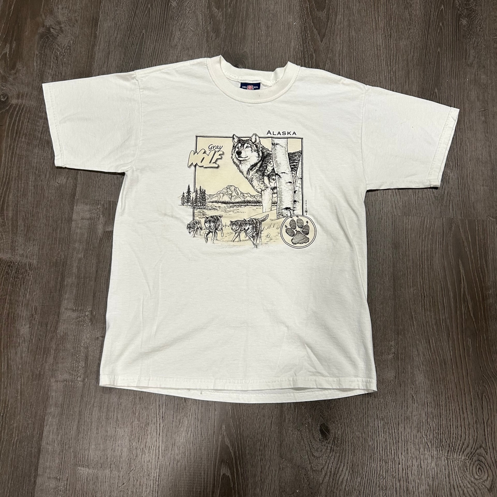 ALTRA T shirt vintage Alaska grigia grafica lupo