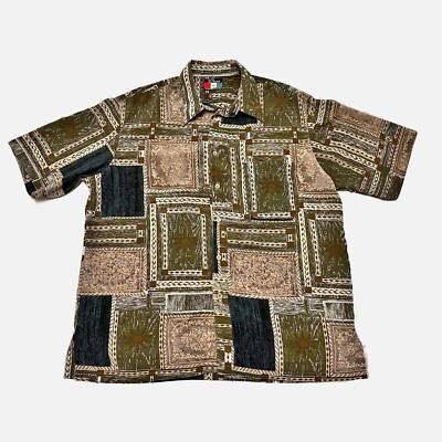 Vintage D Accord Men s Geometric Print Short Sleeve Button Up Shirt Size XL