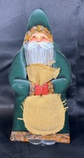 Vintage 13 Handmade Wooden Old World Santa Claus In Green Christmas Folk Art
