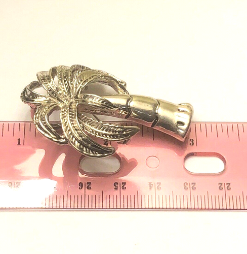 PALM TREE BROOCH OR PENDANT GOLD TONE METAL 2" Height - Picture 2 of 9