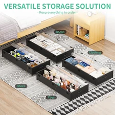 45L Rolling Under Bed Storage w/ Sturdy Handles & Oxford Cloth Lids for Clothes